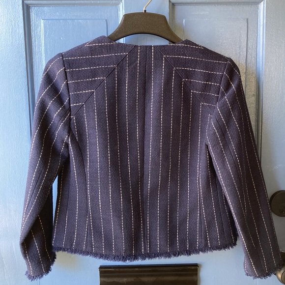 Banana Republic Blue Pinstripe Blazer, Fringe Hems - Picture 7 of 9